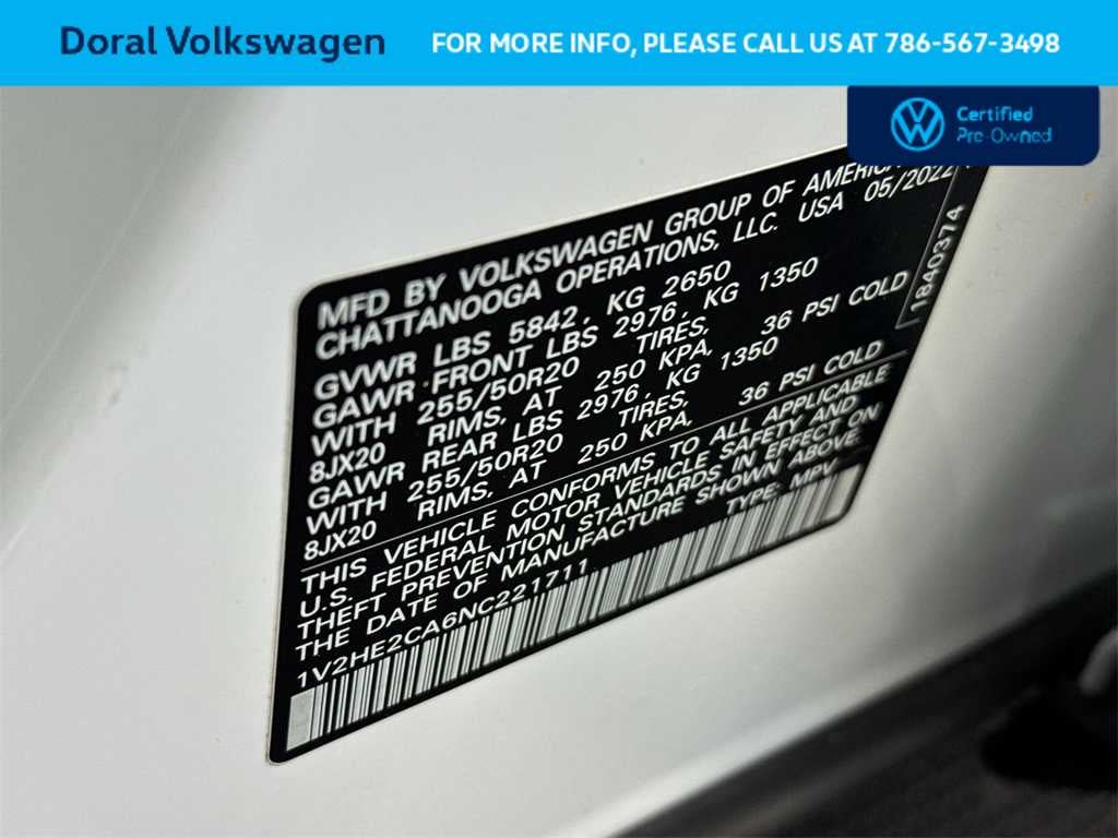 2022 Volkswagen Atlas Cross Sport 3.6L V6 SE w/Technology