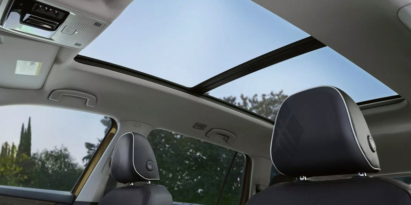 Panoramic sunroof view inside the 2026 Volkswagen Atlas cabin.