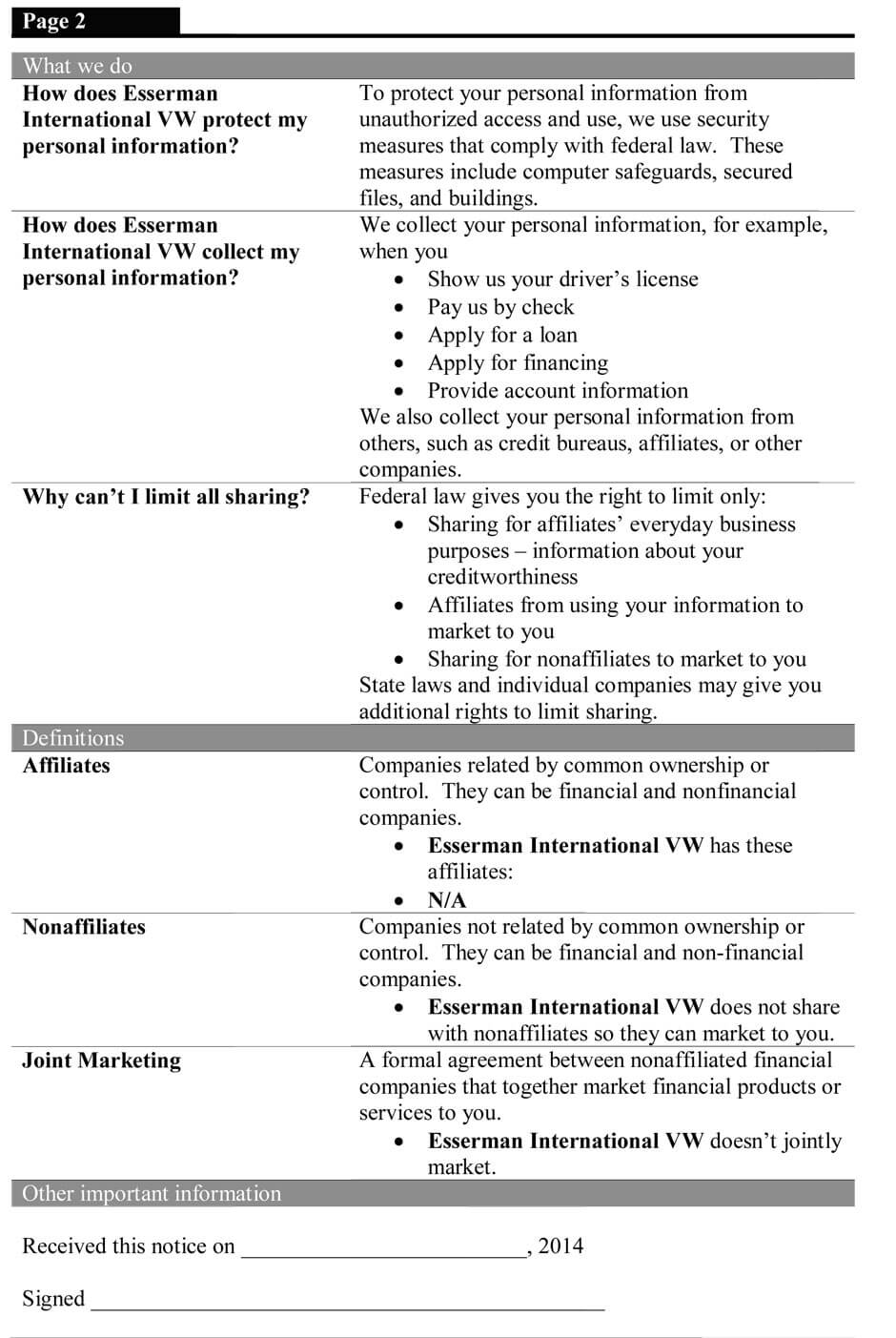 Doral Volkswagen Privacy Policy Part 2